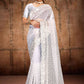Classic Net White Diamond Saree