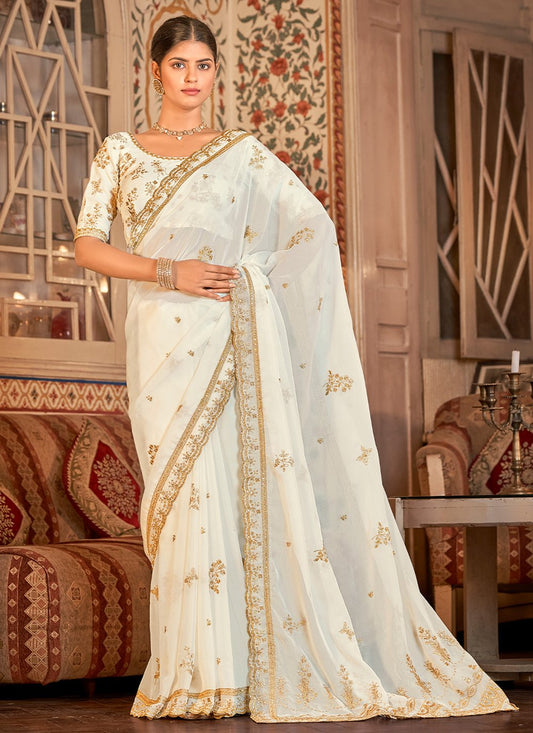 Contemporary Organza White Sequins Saree