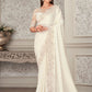 Contemporary Georgette Satin White Embroidered Saree