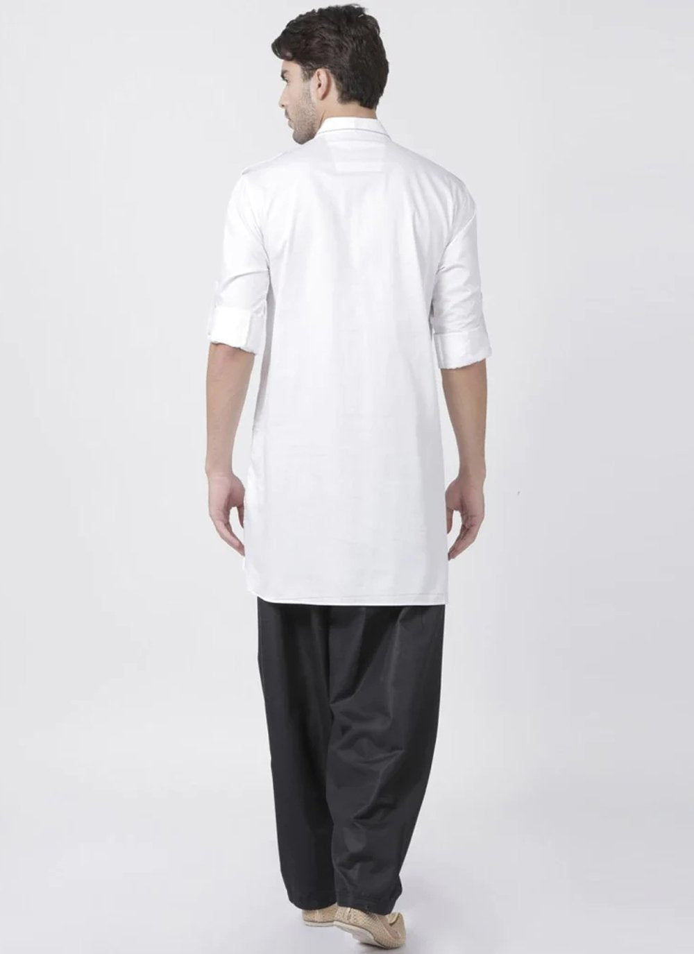 Kurta Pyjama Cotton White Plain Mens