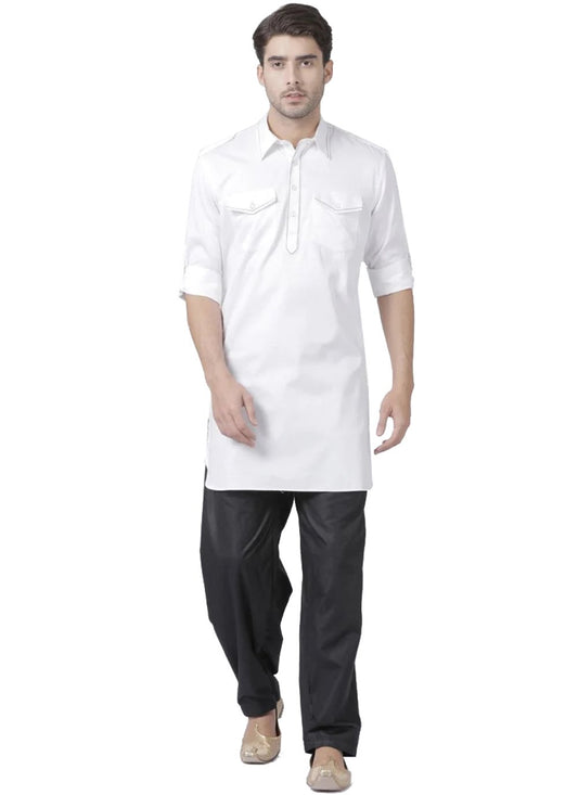 Kurta Pyjama Cotton White Plain Mens