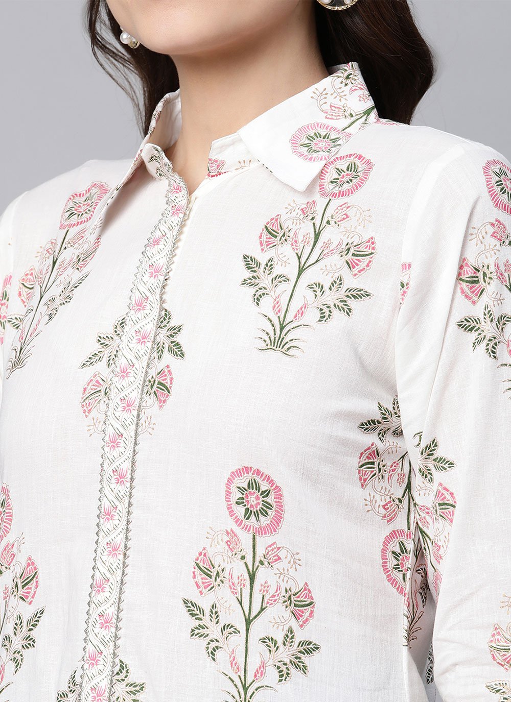 Designer Kurti Cotton White Print Kurtis