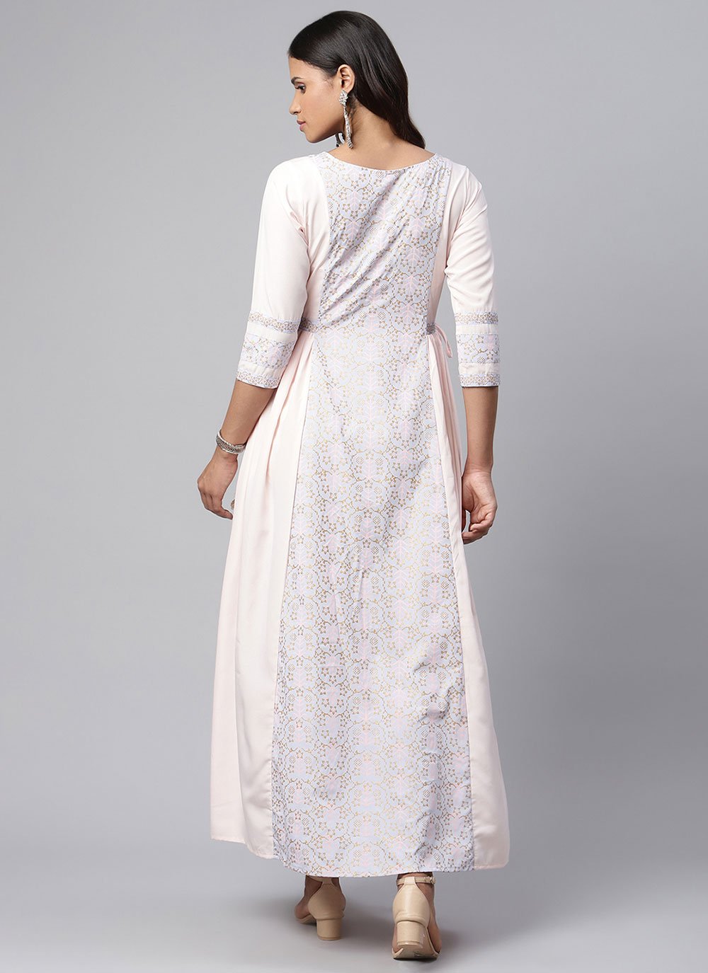 Floor Length Kurti Crepe Silk White Print Kurtis