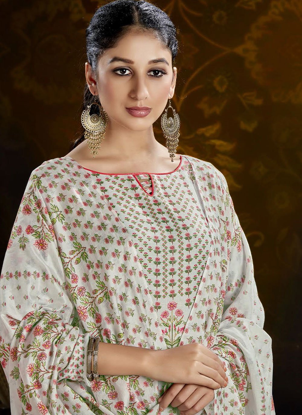 Salwar Suit Pashmina White Print Salwar Kameez