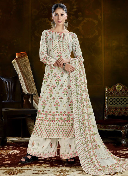 Salwar Suit Pashmina White Print Salwar Kameez