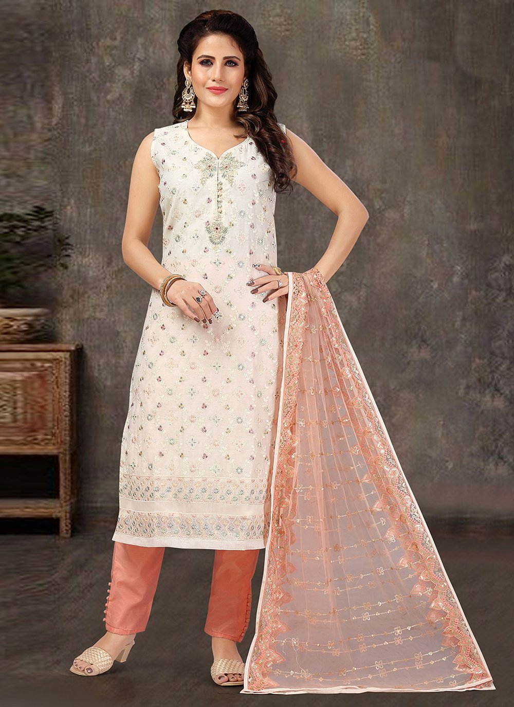 Trendy Suit Silk White Embroidered Salwar Kameez