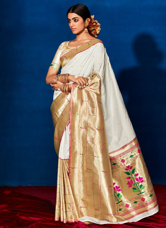 Classic Silk White Patch Border Saree