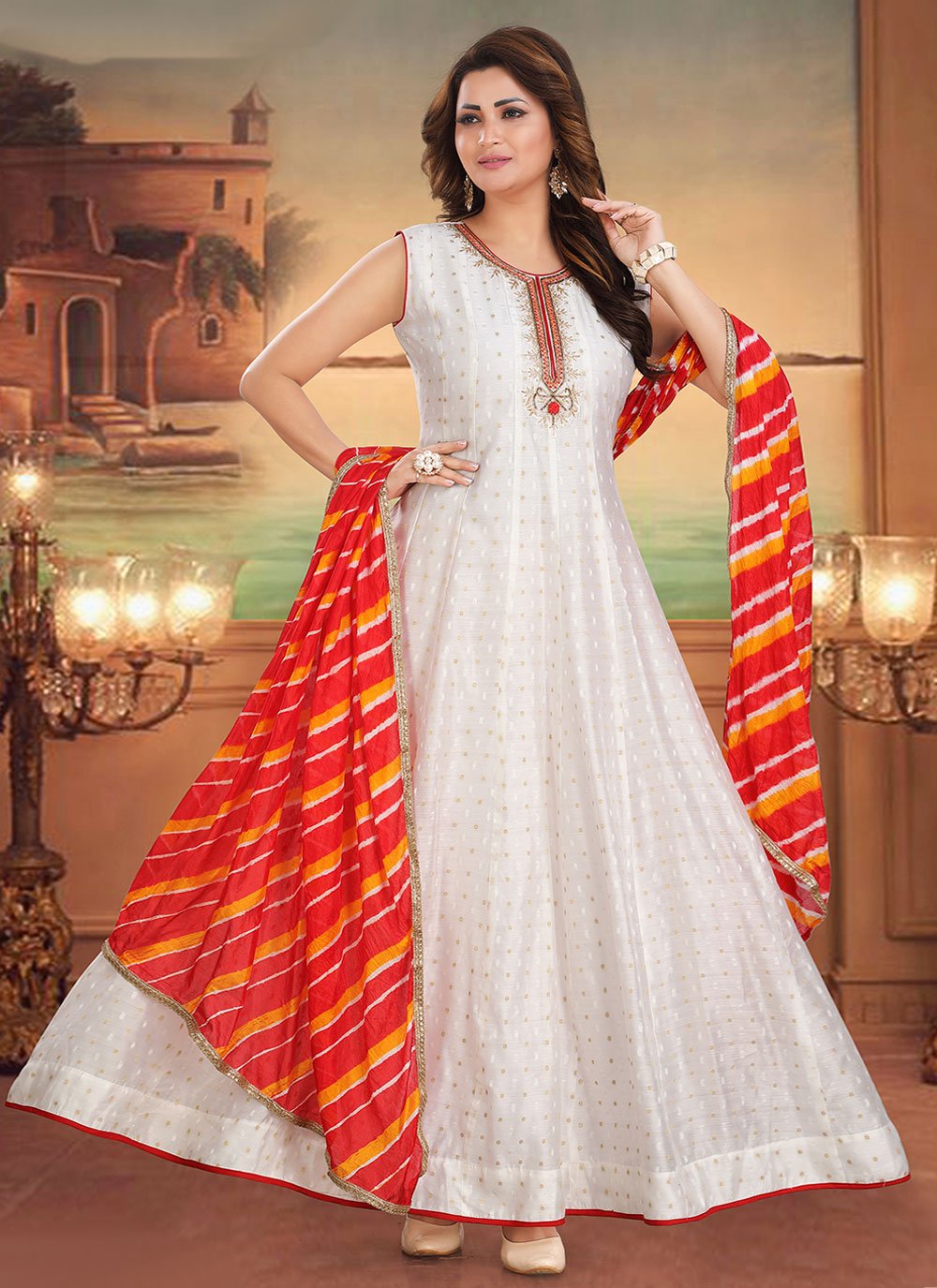 Salwar Suit Silk White Embroidered Salwar Kameez