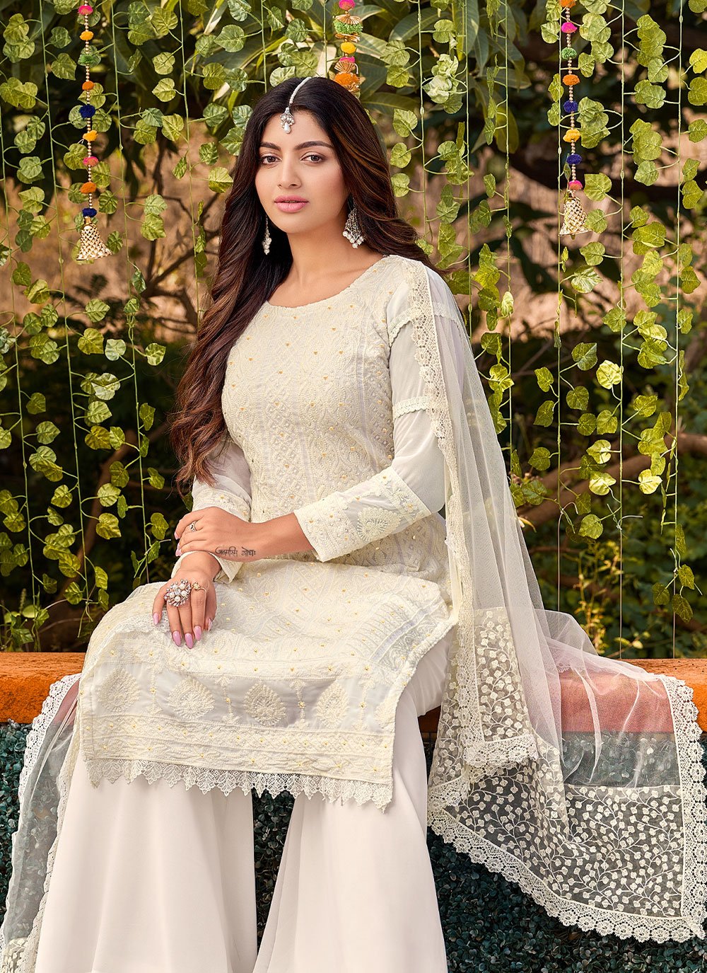 Salwar Suit Faux Georgette White Embroidered Salwar Kameez