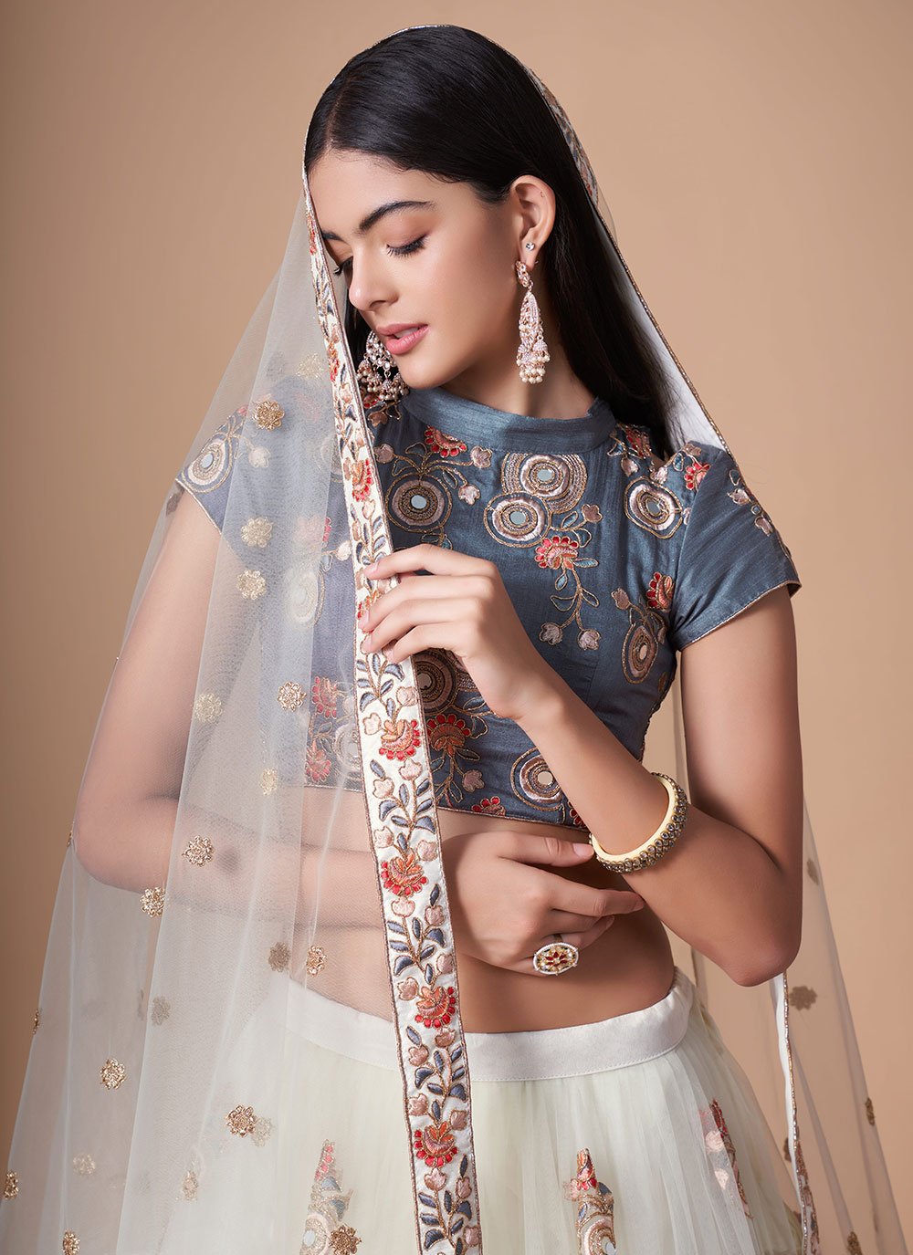 A Line Lehenga Net White Dori Work Lehenga Choli