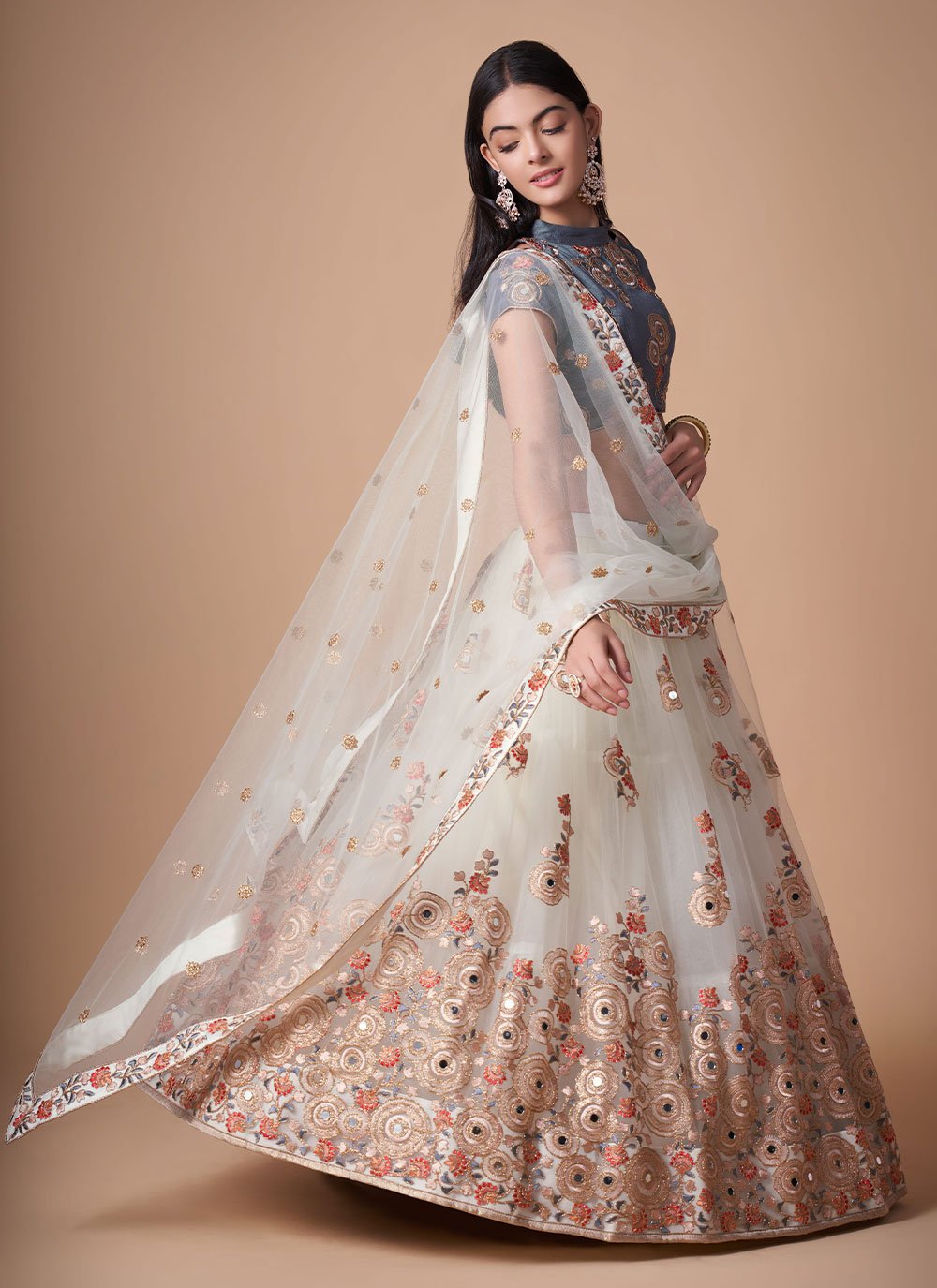 A Line Lehenga Net White Dori Work Lehenga Choli