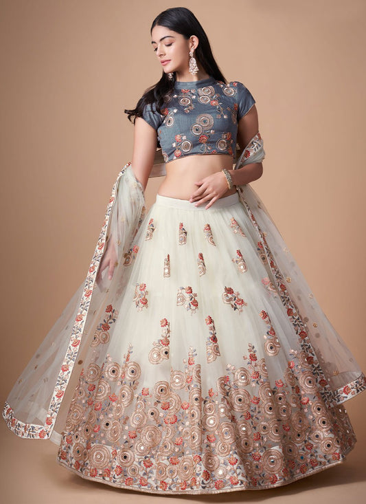 A Line Lehenga Net White Dori Work Lehenga Choli