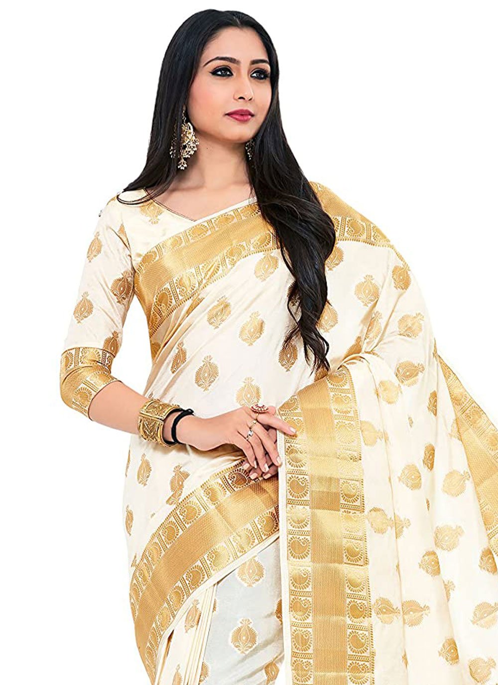 Traditional Saree Kanjivaram Silk White Zari Saree