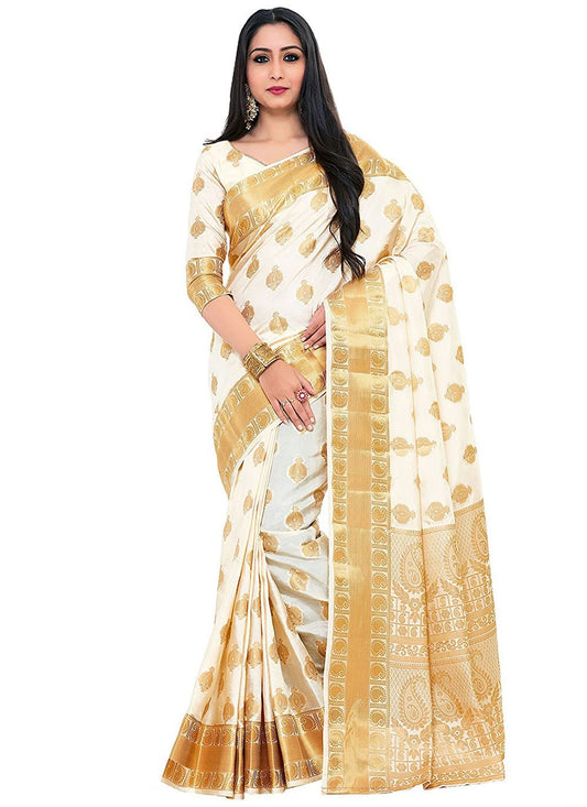 Traditional Saree Kanjivaram Silk White Zari Saree