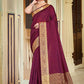 Classic Art Banarasi Silk Wine Patch Border Saree