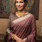 Contemporary Linen Silk Wine Patch Border Saree