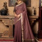 Contemporary Linen Silk Wine Patch Border Saree