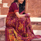 Contemporary Faux Crepe Wine Print Saree