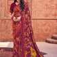 Contemporary Faux Crepe Wine Print Saree