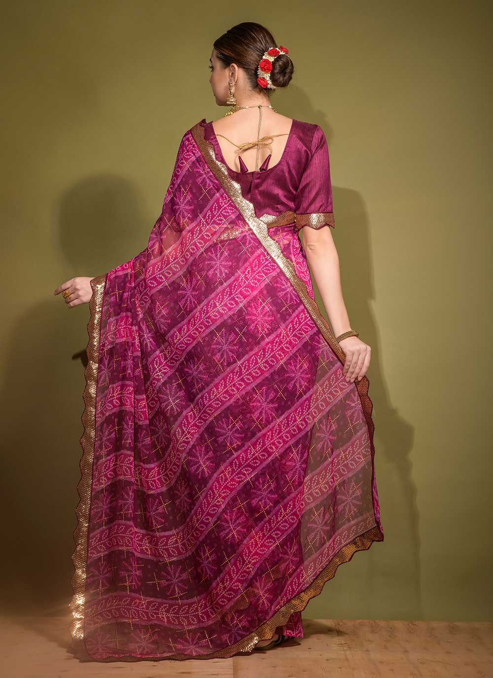 Trendy Saree Georgette Wine Patch Border Saree