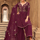 Palazzo Salwar Suit Faux Georgette Wine Embroidered Salwar Kameez