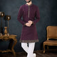 Kurta Pyjama Silk Wine Embroidered Mens