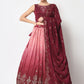 Lehenga Choli Chinon Silk Wine Embroidered Lehenga Choli
