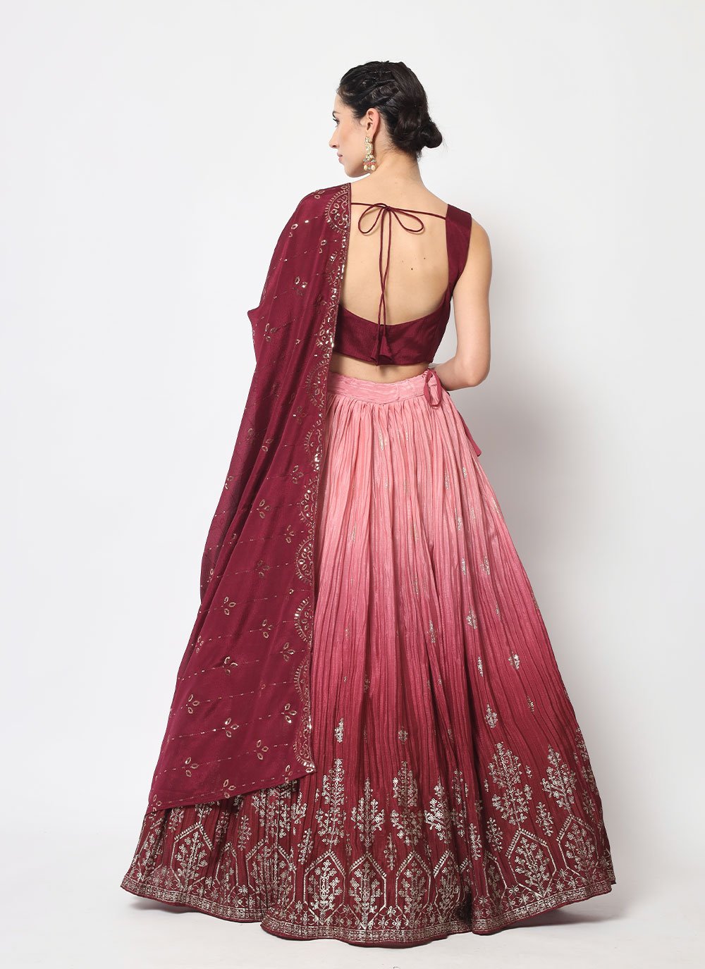 Lehenga Choli Chinon Silk Wine Embroidered Lehenga Choli