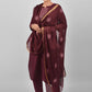 Pant Style Suit Chinon Silk Wine Fancy Work Salwar Kameez