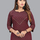 Party Wear Kurti Cotton Wine Print Kurtis