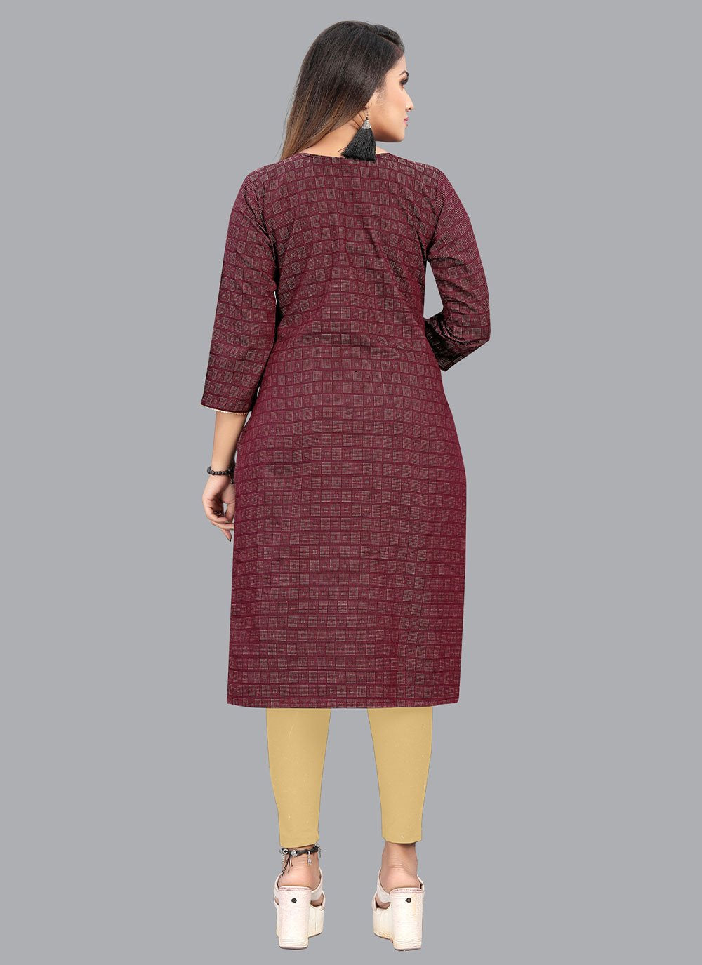 Party Wear Kurti Cotton Wine Print Kurtis