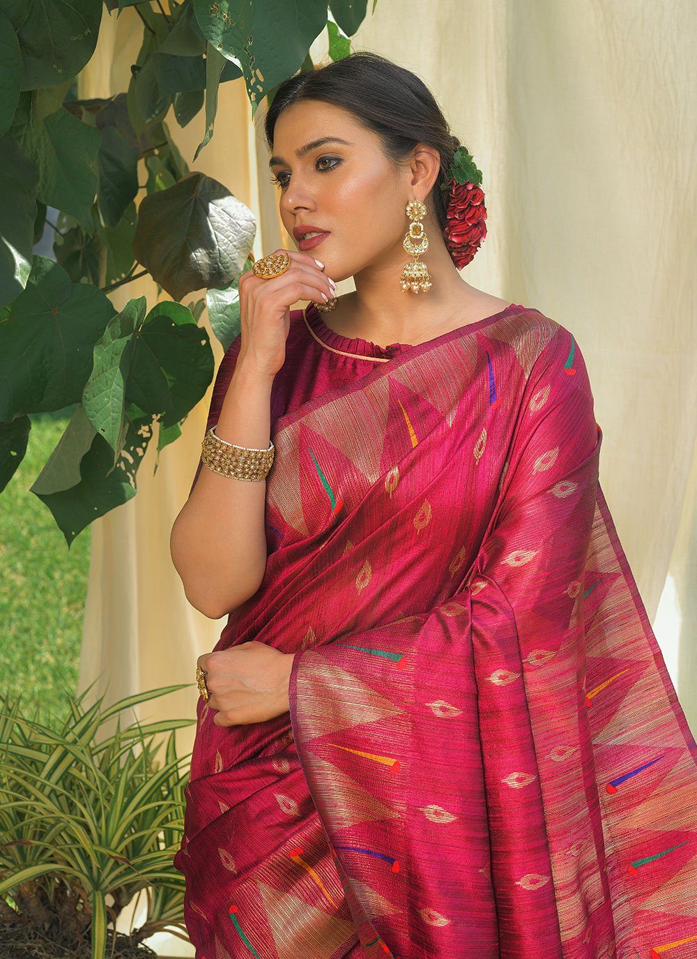 Traditional Saree Silk Wine Woven Saree