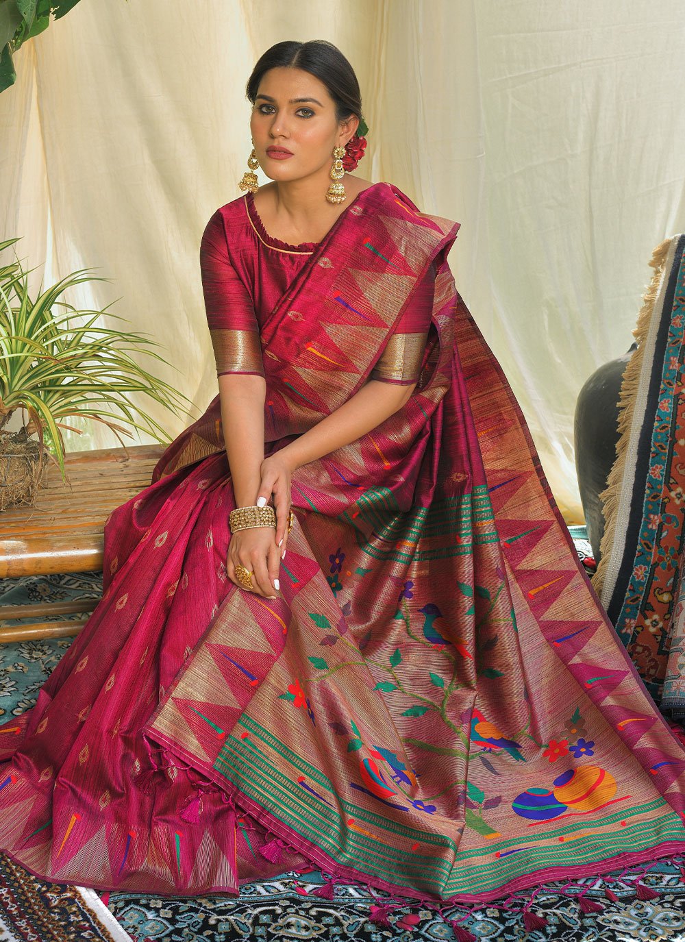 Traditional Saree Silk Wine Woven Saree