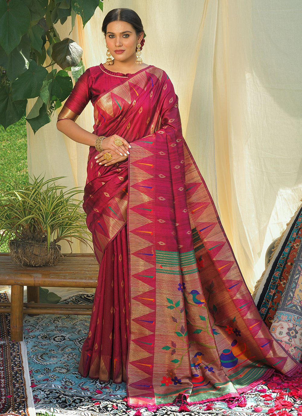 Traditional Saree Silk Wine Woven Saree