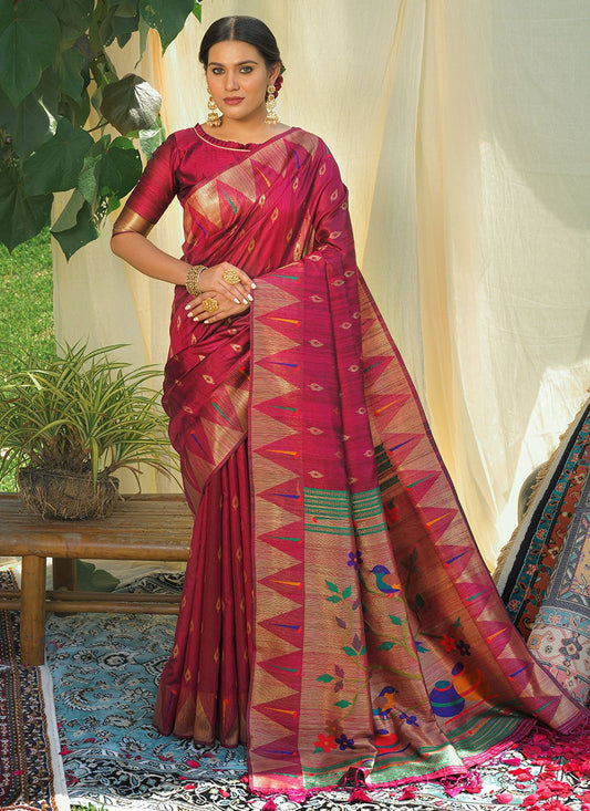 Traditional Saree Silk Wine Woven Saree