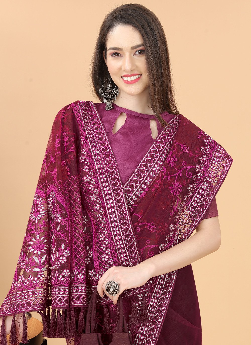 Trendy Saree Net Wine Aari Work Saree