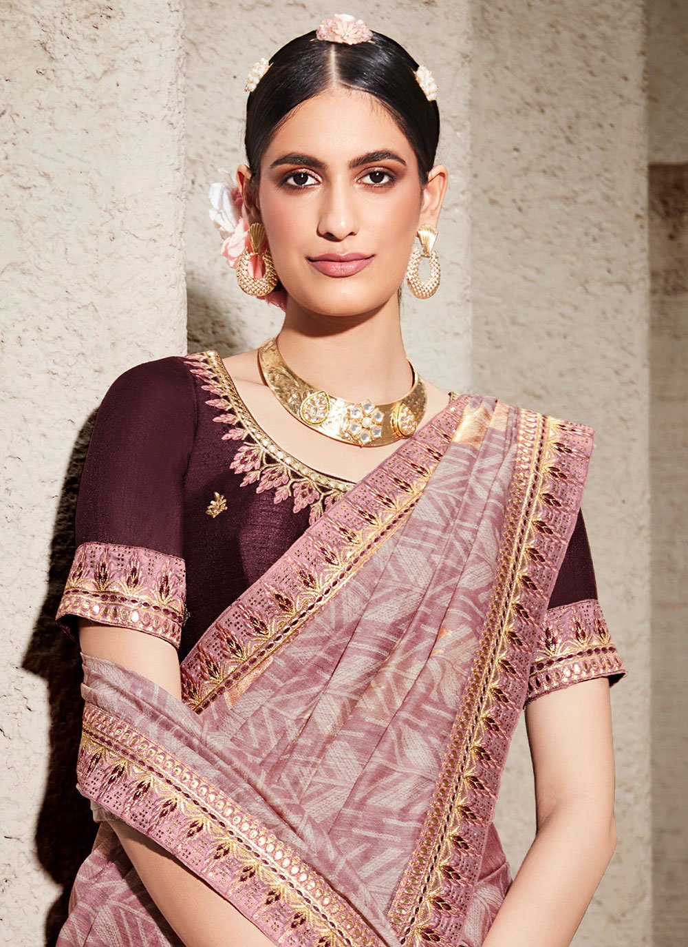 Contemporary Cotton Wine Lace Saree