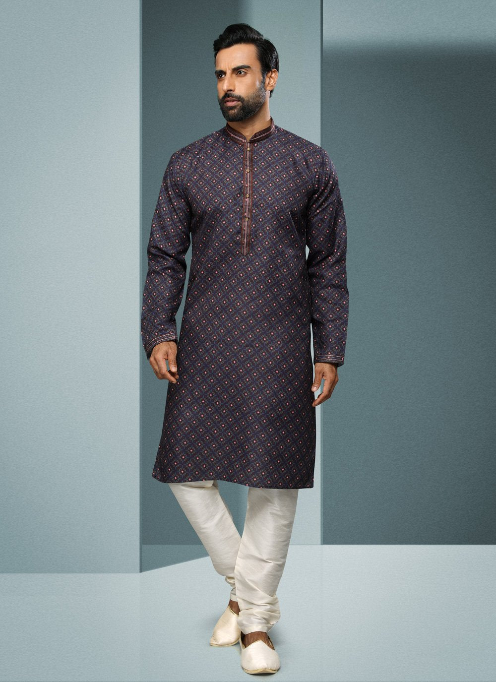 Kurta Pyjama Handloom Cotton Wine Digital Print Mens