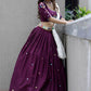 A Line Lehenga Cotton Wine Embroidered Lehenga Choli