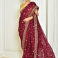 Classic Georgette Wine Embroidered Saree