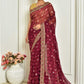 Classic Georgette Wine Embroidered Saree