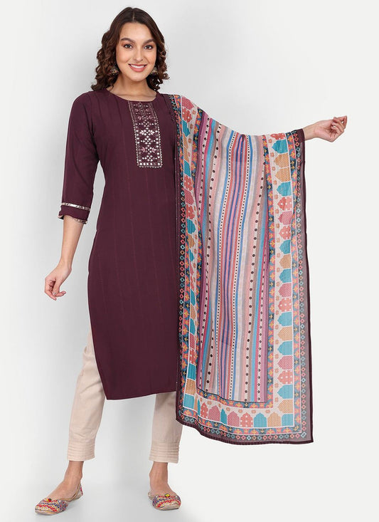 Pant Style Suit Viscose Wine Embroidered Salwar Kameez