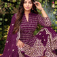 Palazzo Salwar Suit Faux Georgette Wine Embroidered Salwar Kameez