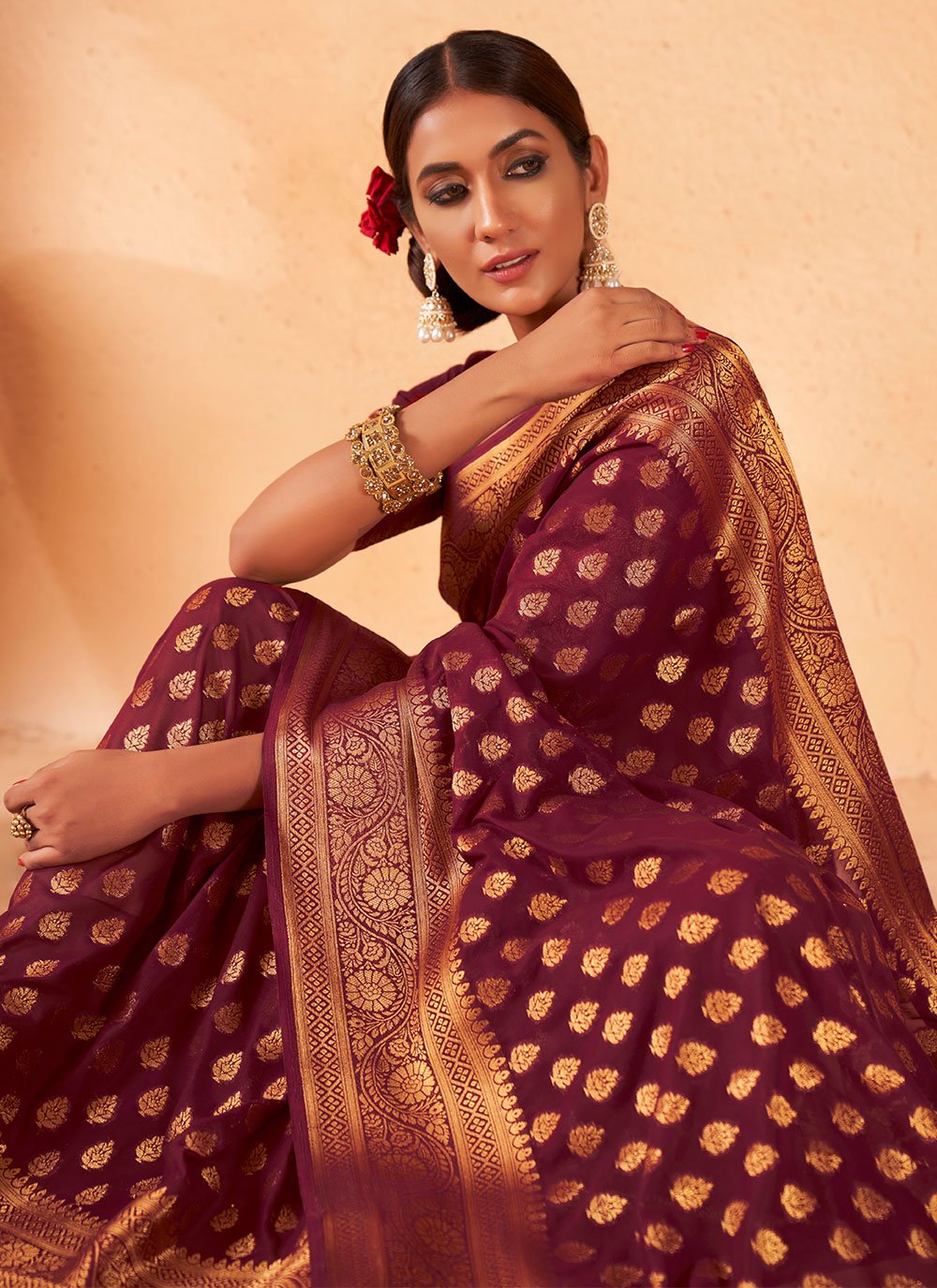 Classic Georgette Wine Weaving Saree