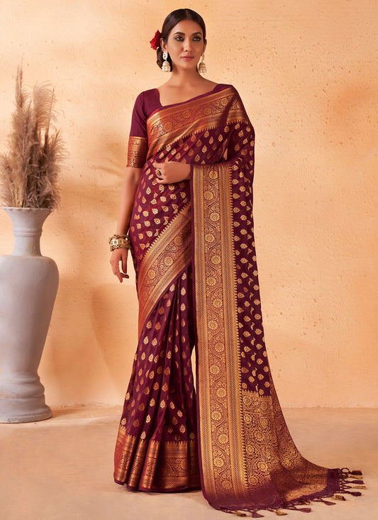 Classic Georgette Wine Weaving Saree