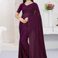 Classic Georgette Wine Embroidered Saree