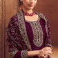 Pakistani Salwar Suit Georgette Wine Embroidered Salwar Kameez