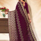 Classic Georgette Wine Embroidered Saree