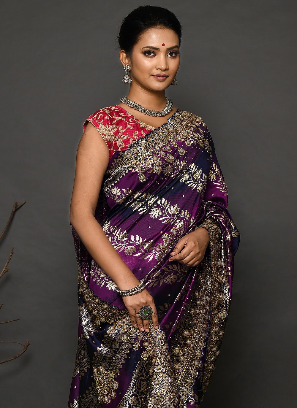 Classic Kanjivaram Silk Wine Hand Work Saree