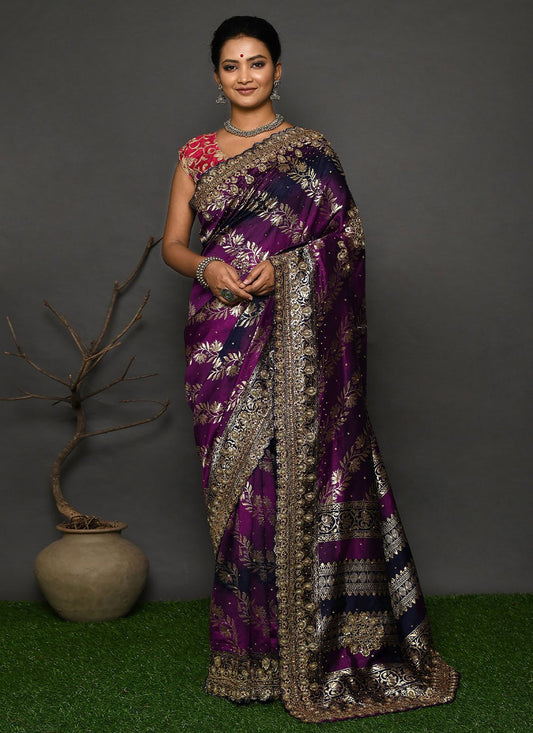 Classic Kanjivaram Silk Wine Hand Work Saree